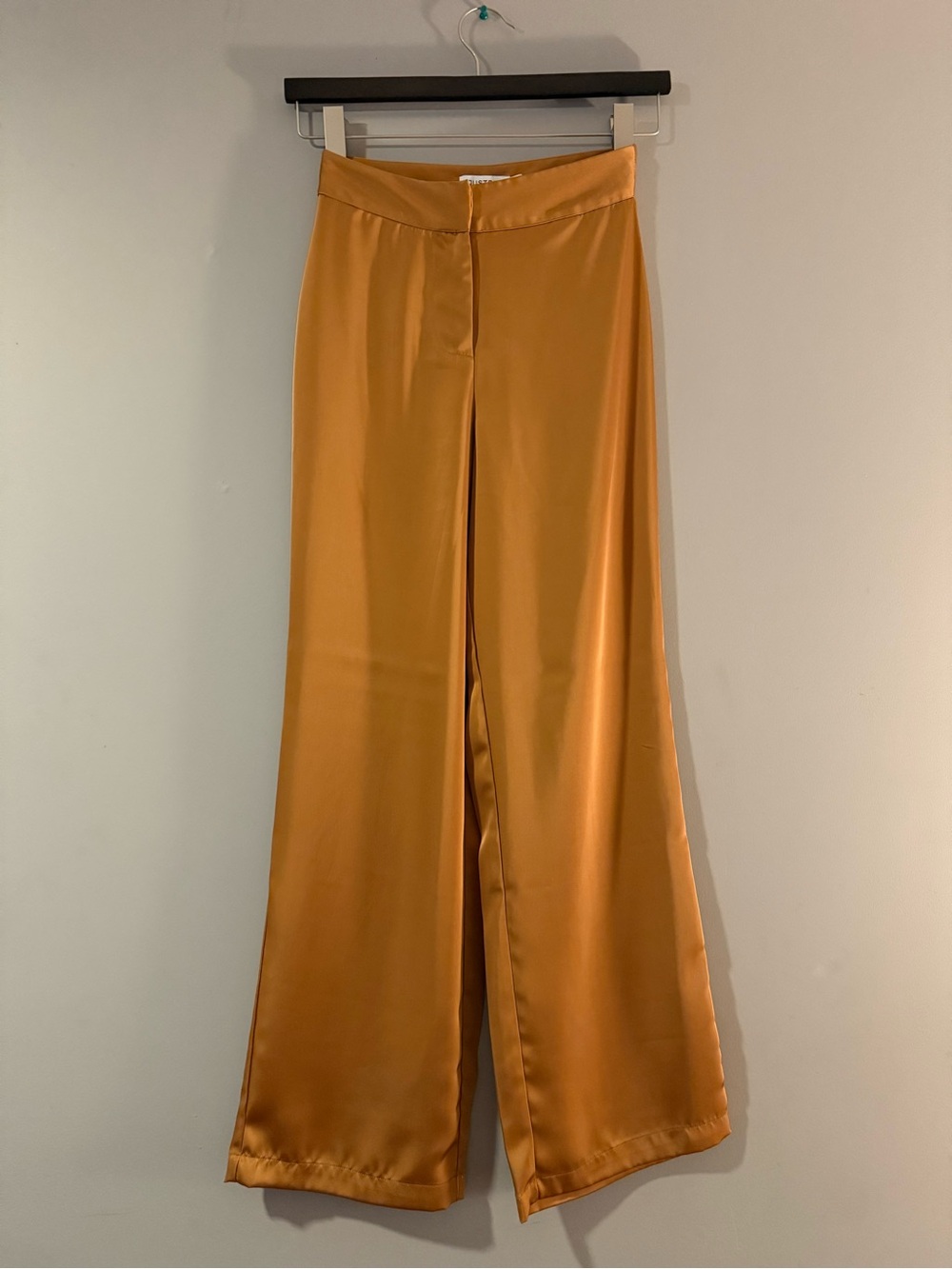 JustFab Satin Wide-Leg Pants in Mustard Gold